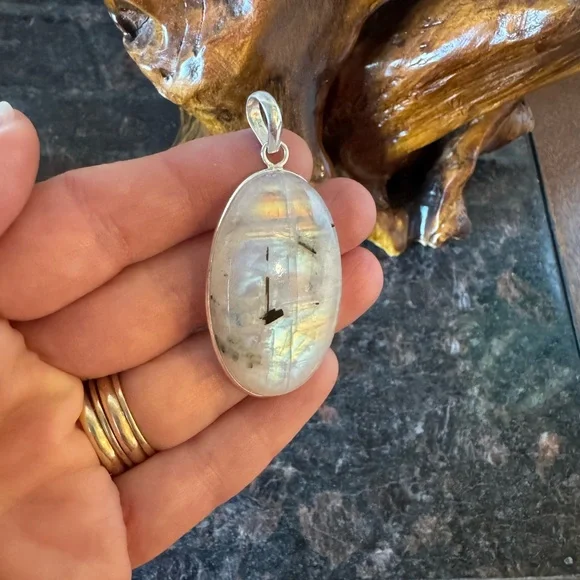 ๐For A๐ Colorful Flash Oval Rainbow Moonstone Pendant - Picture 13 of 16